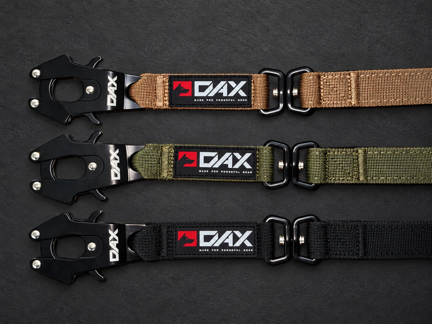 Detalhe das trelas DAX em Coyote Brown, Ranger Green e preto.